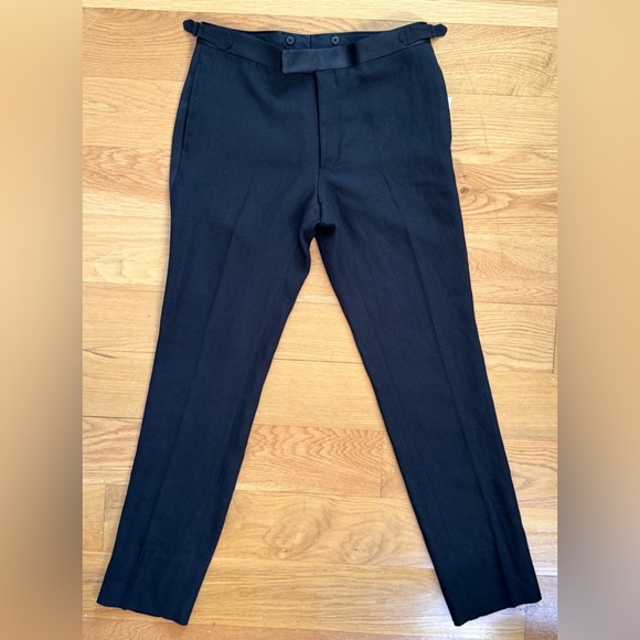 Todd Snyder Tuxedo Pants Black Linen w Satin Accents Italy sz 33 X 32 $398